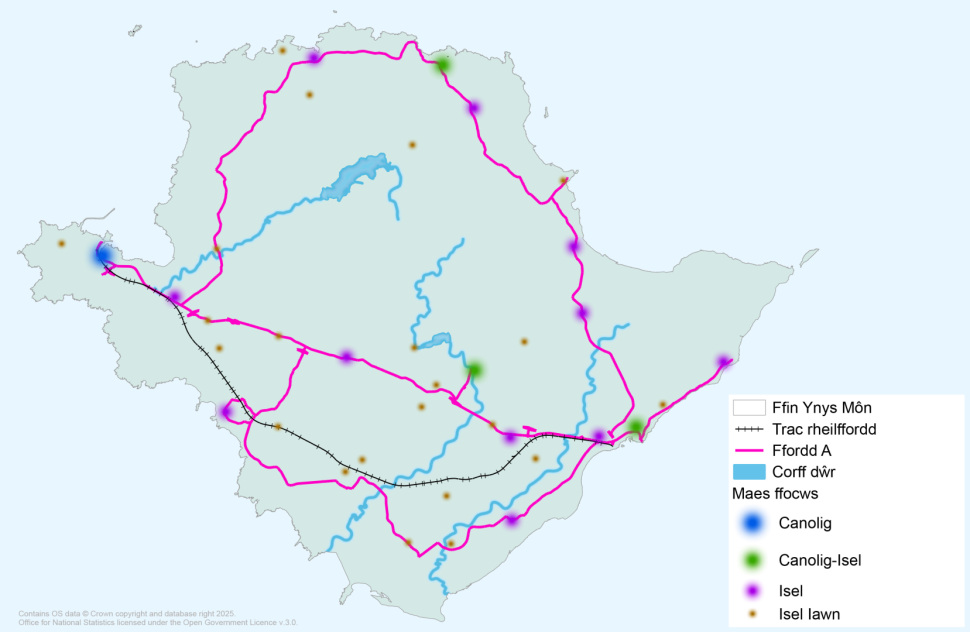Map yn dangos scenario twf posibl 2