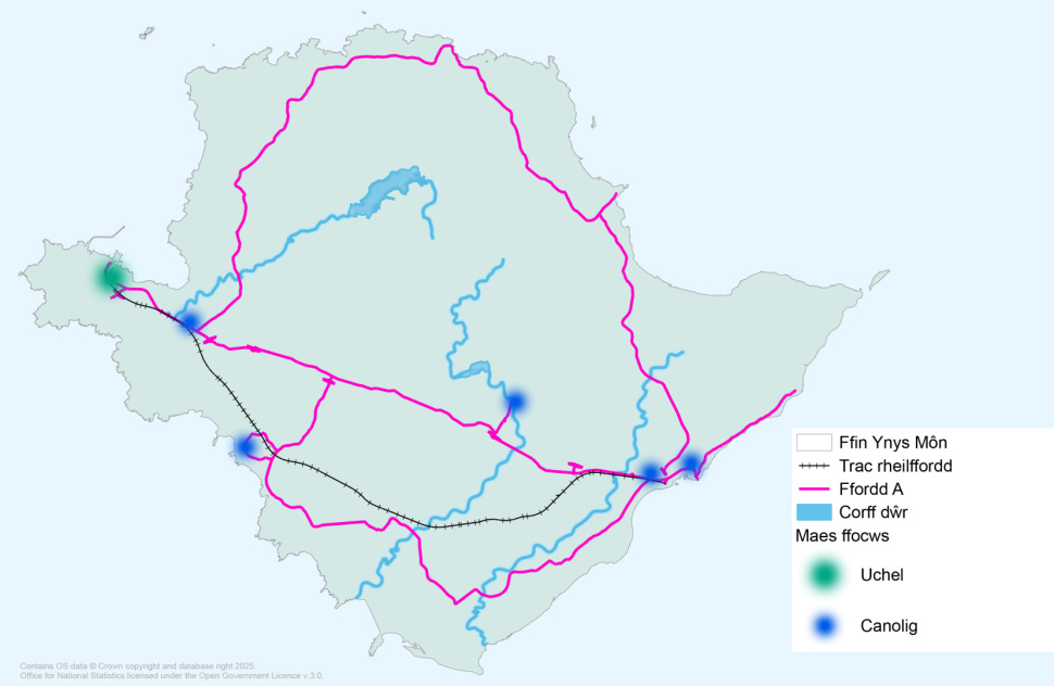 Map yn dangos scenario twf posibl 3