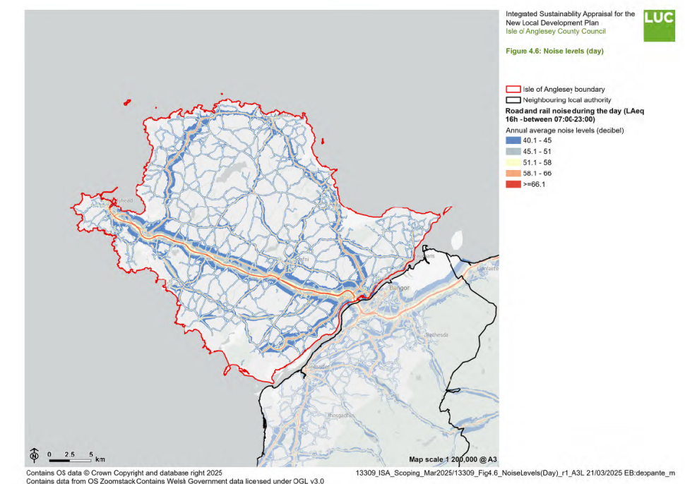 Isle of Anglesey Noise Levels (day) Map