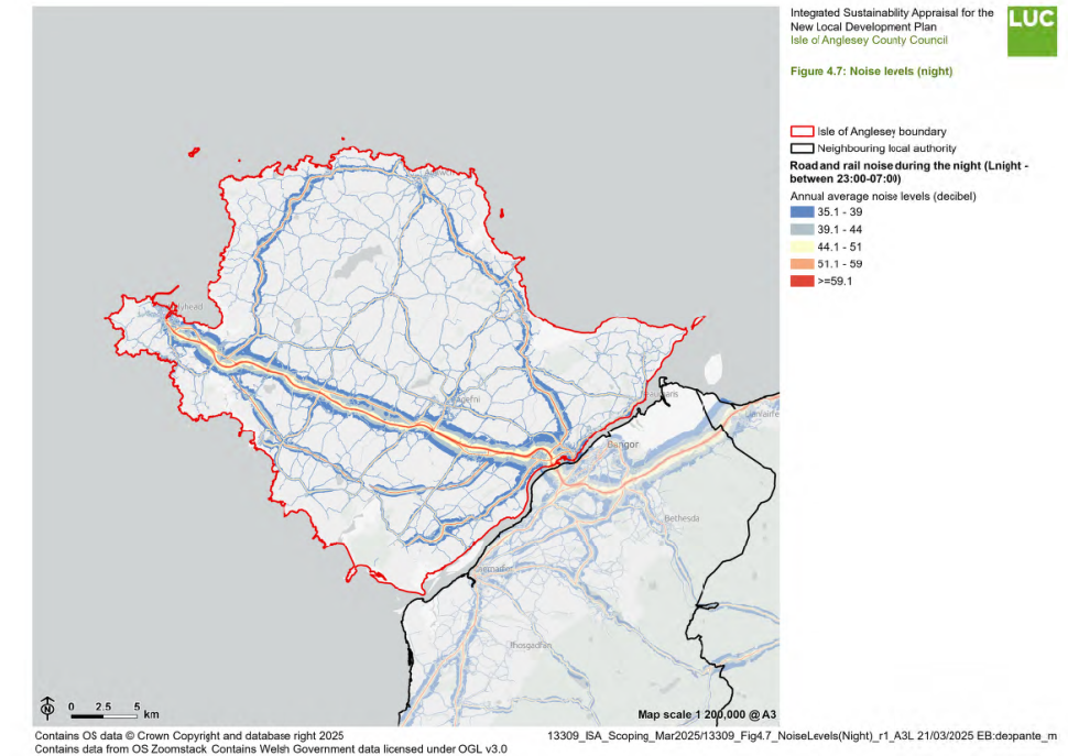 Isle of Anglesey Noise Levels (night) Map